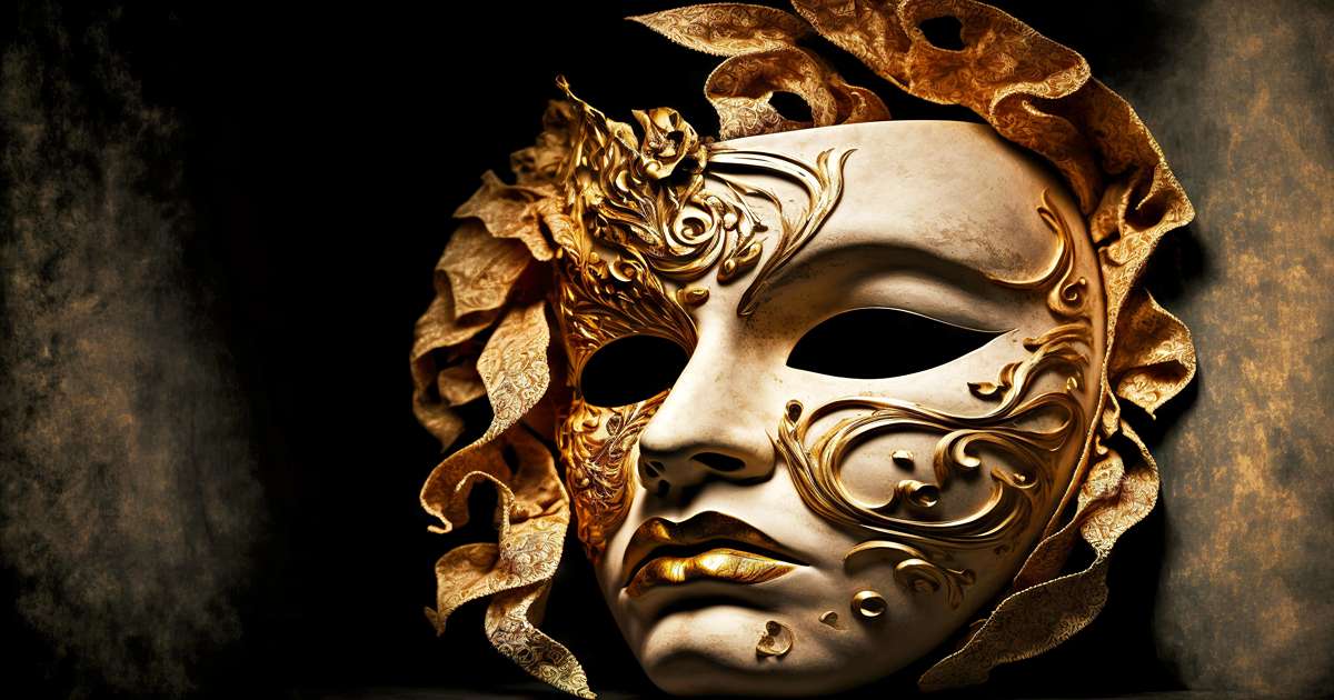 Theatrical mask with indistinguishable emotion, art masquerade, created with generative ai