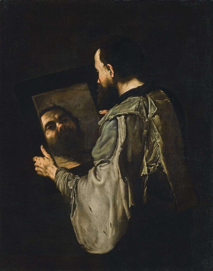 View A PHILOSOPHER LOOKING INTO A MIRROR Workshop of Jusepe de Ribera;